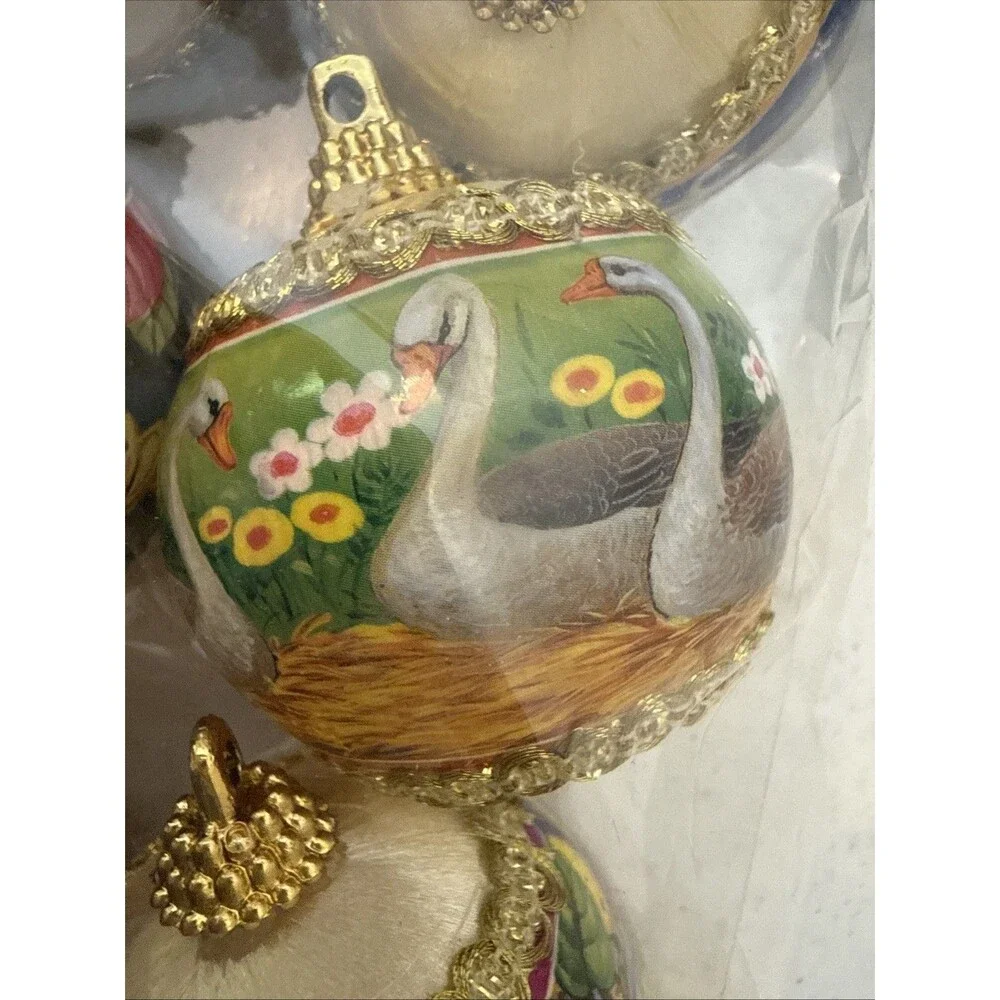 Twelve (12) Vintage Gold Satin Wrapped 12 Days Of Christmas Ornaments New In Box